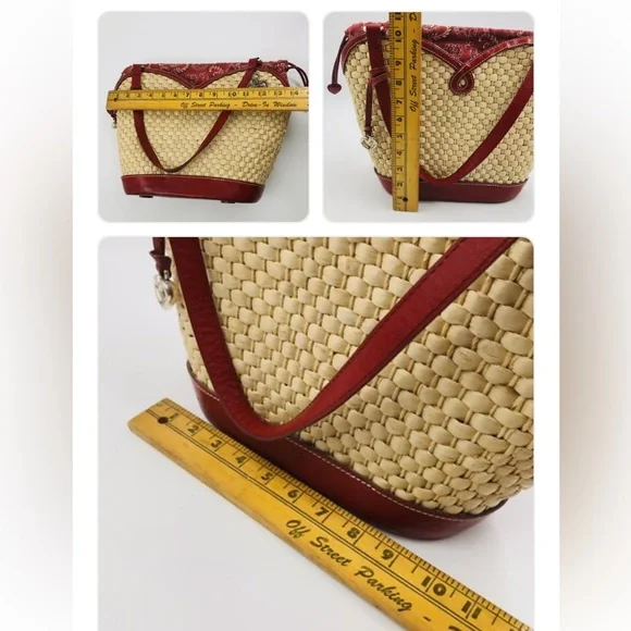VTG Brighton Marilyn Basket Weave Red Bandana Drawstring Heart Handbag - Picture 2 of 12